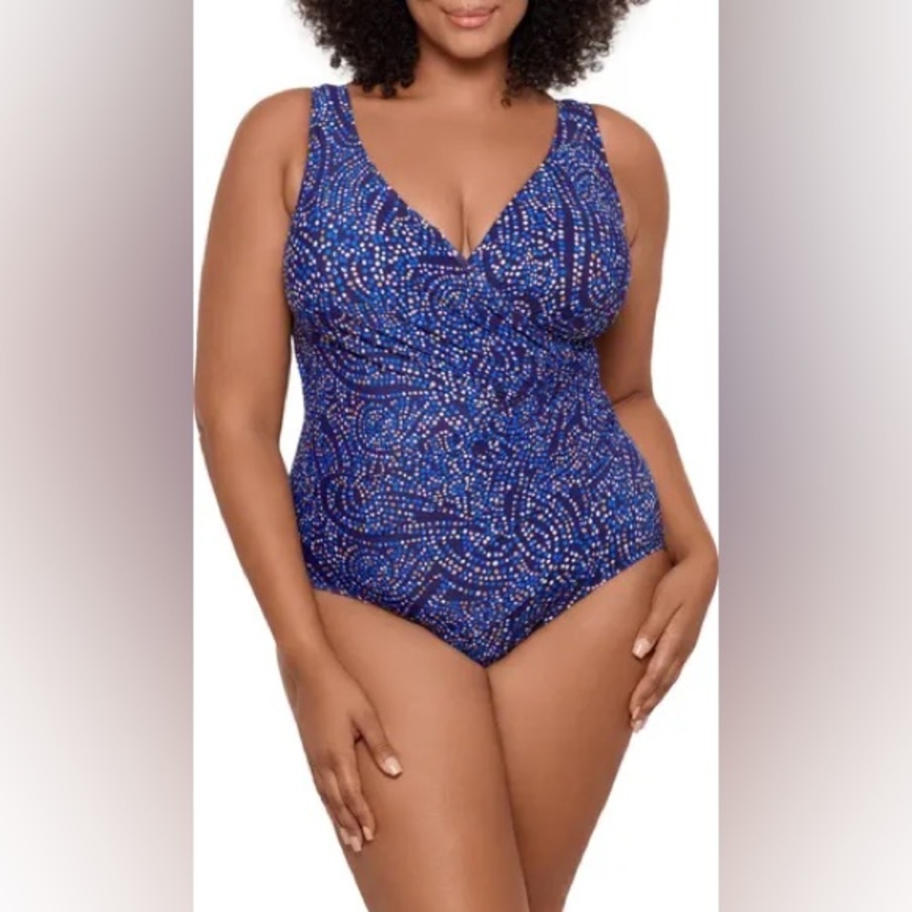 Miraclesuit Oceanus One Piece in Spotlight Swim Suit Women’s Blue Plus Size 22W
